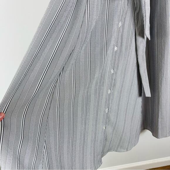 NWT Nina Leonard grey white stripe coastal preppy midi belted dress medium - Picture 5 of 10